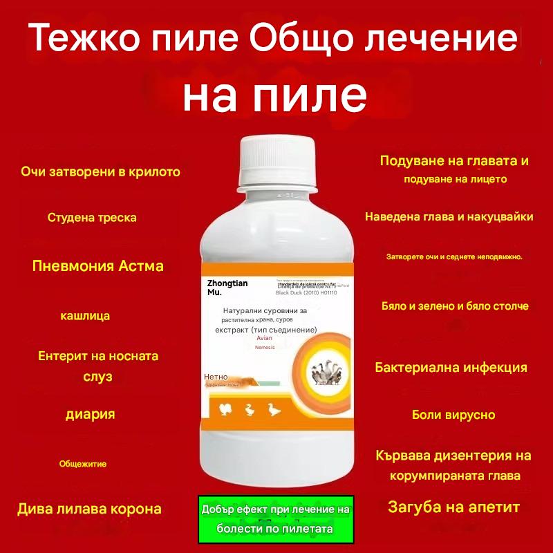 Лекува всички болести по пилетата ✅ Настинки и треска ✅ Чума по пилетата и диария ✅ Кашлица и ентерит ✅ Затворени очи и увиснали крила ✅ Вирусни и бактериални инфекции ✅ Приложим за всички видове птици