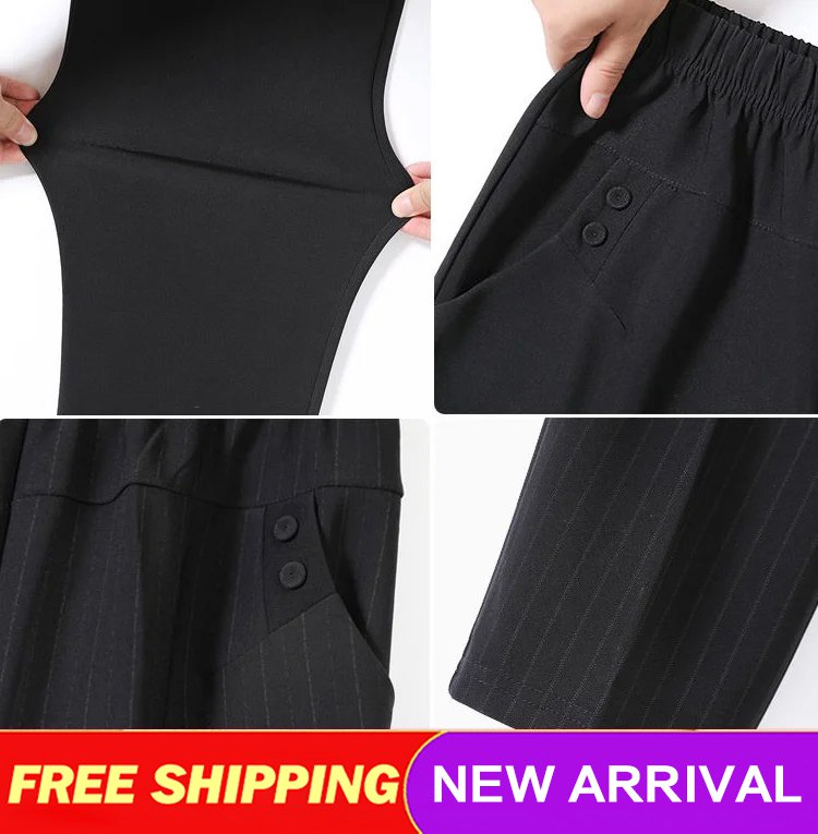 ✅👖【XL-5XL】Големи панталони за жени на средна и по-възрастна възраст, прави панталони, свободна кройка, ежедневни, стройни 【45-87,5 кг】