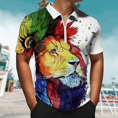 Męska koszulka polo z nadrukiem 3D lwa