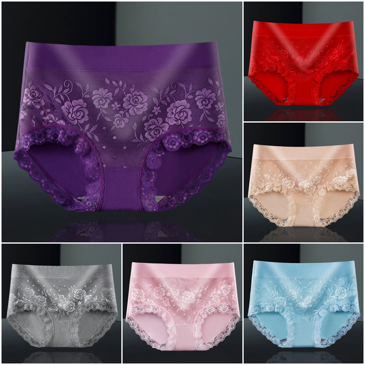 🔥📣【Купете 3, вземете 3 безплатно】Дамски памучни дантелени бикини с големи размери