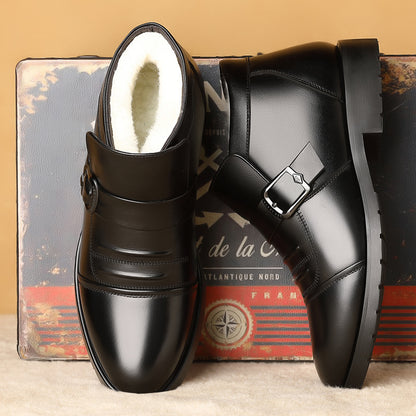 💥🥾【39-44】Зимни удебелени пухкави топли кожени обувки с дебела подметка за мъже-4122040