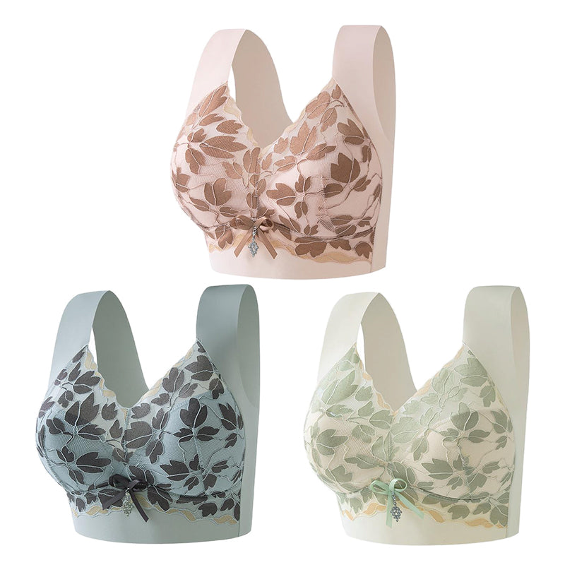💌🌈【3 броя】【M-4XL】Голям размер дантелен сутиен без банели, луксозен, красив, секси сутиен с закопчаване на гърба