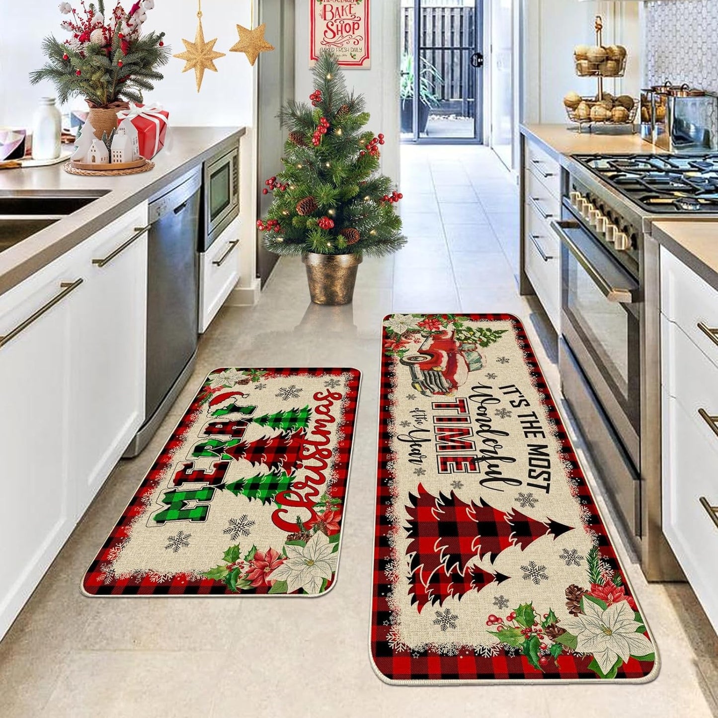 🌲🎁🤶【2 PC】【40*60+40*120cm】Новата коледна стая кухня стая кухненска врата устойчиви на петна декоративни постелки