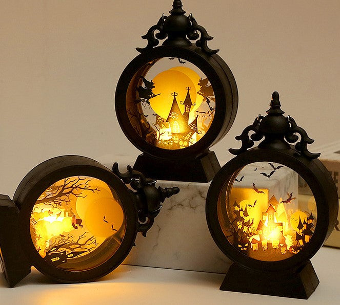 🔥💡（Комплект от три части）LED електронни свещи във форма на фенери за Хелоуин, декоративни елементи за създаване на атмосфера