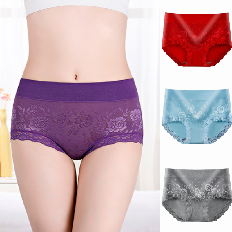 🔥📣【Купете 3, вземете 3 безплатно】Дамски памучни дантелени бикини с големи размери