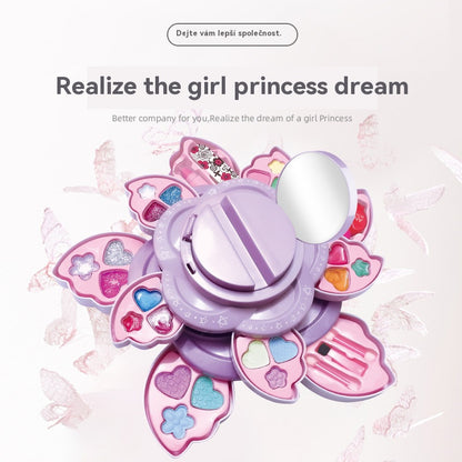👸💄🎁🔥Купете едно, вземете второ безплатно🔥Детски въртящ се козметичен комплект с флорален мотив, играчки за грим, аксесоари за принцеси, коледни подаръци