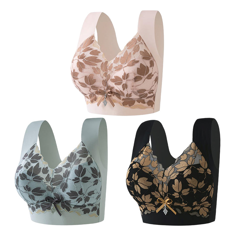 💌🌈【3 броя】【M-4XL】Голям размер дантелен сутиен без банели, луксозен, красив, секси сутиен с закопчаване на гърба