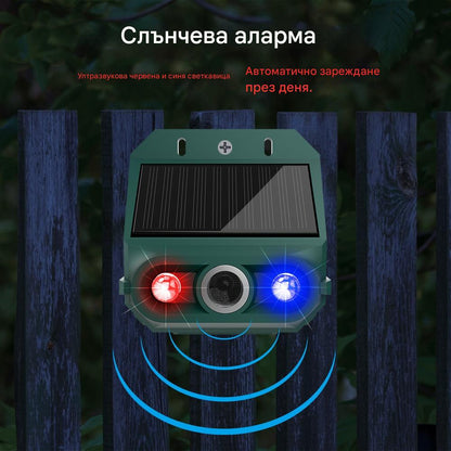 【🔥Купете 1, вземете 1 безплатно】🔥Слънчев ултразвуков репелент за животни за открито и птици с мигаща инфрачервена светлина с червен и син LED