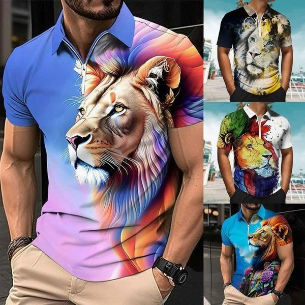 Męska koszulka polo z nadrukiem 3D lwa
