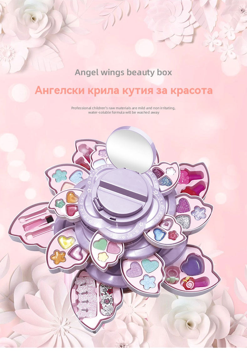 👸💄🎁🔥Купете едно, вземете второ безплатно🔥Детски въртящ се козметичен комплект с флорален мотив, играчки за грим, аксесоари за принцеси, коледни подаръци