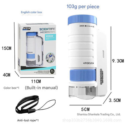 Ръчен мини микроскоп с LED светлина за тийнейджъри - преносима образователна научна играчка