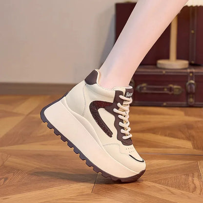 Нови дамски спортни обувки 2025 с дебели подметки и 8 см височина, ежедневни обувки