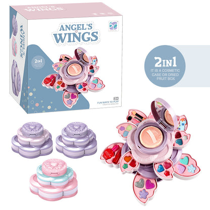 👸💄🎁🔥Купете едно, вземете второ безплатно🔥Детски въртящ се козметичен комплект с флорален мотив, играчки за грим, аксесоари за принцеси, коледни подаръци