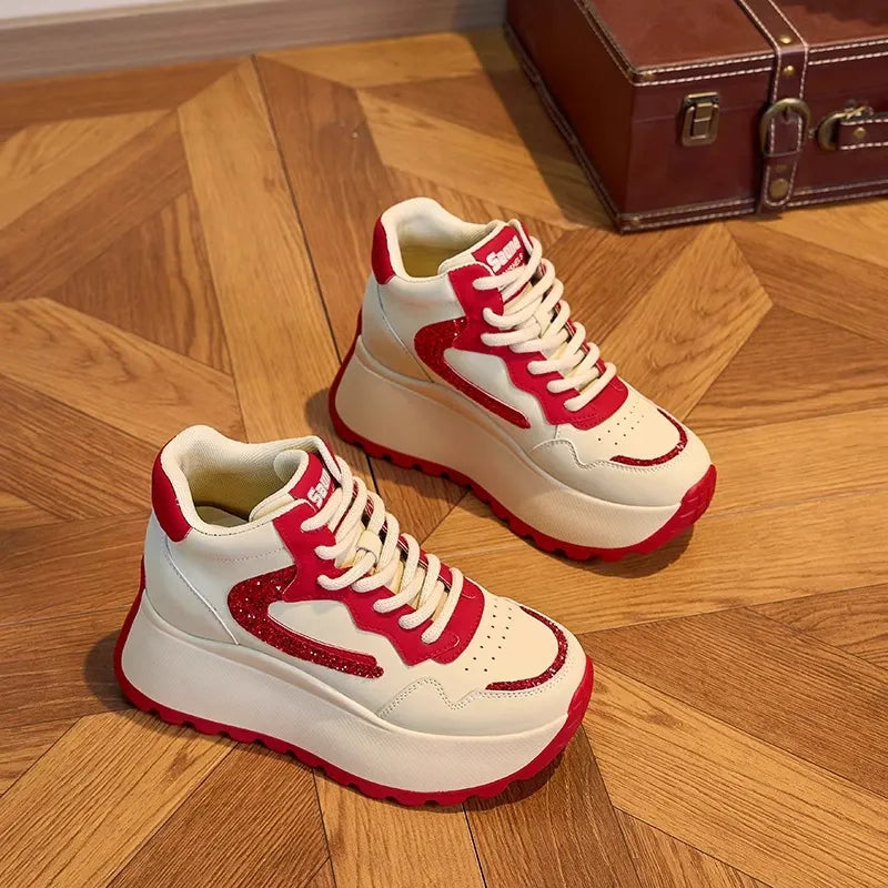 Нови дамски спортни обувки 2025 с дебели подметки и 8 см височина, ежедневни обувки