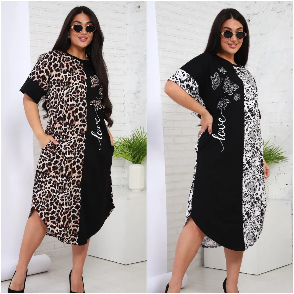 🌷🌷【S-5XL】Нова рокля с леопардов принт, голям размер
