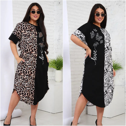 🌷🌷【S-5XL】Нова рокля с леопардов принт, голям размер