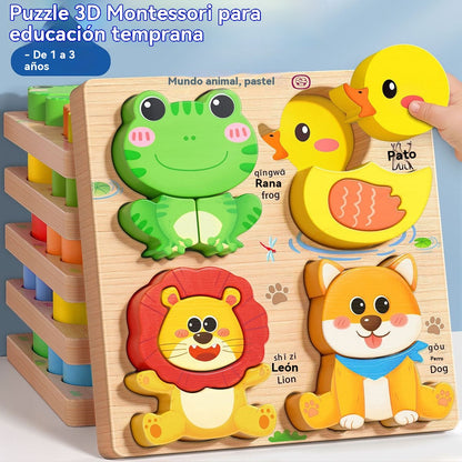 👧🏻🧩【1 комплект от 16 стила】 Дървени 3D пъзели Монтесори за образование в ранна детска възраст