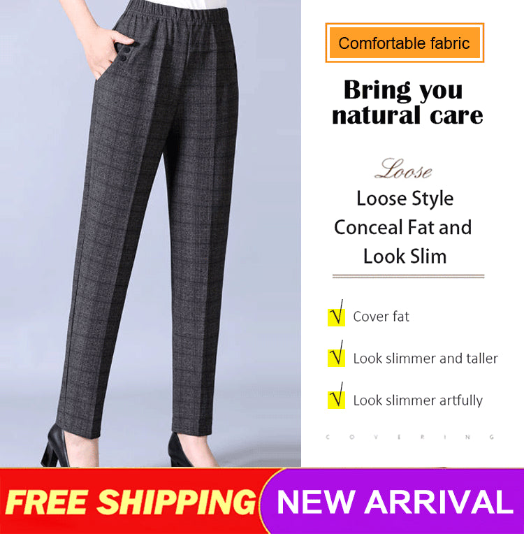 ✅👖【XL-5XL】Големи панталони за жени на средна и по-възрастна възраст, прави панталони, свободна кройка, ежедневни, стройни 【45-87,5 кг】