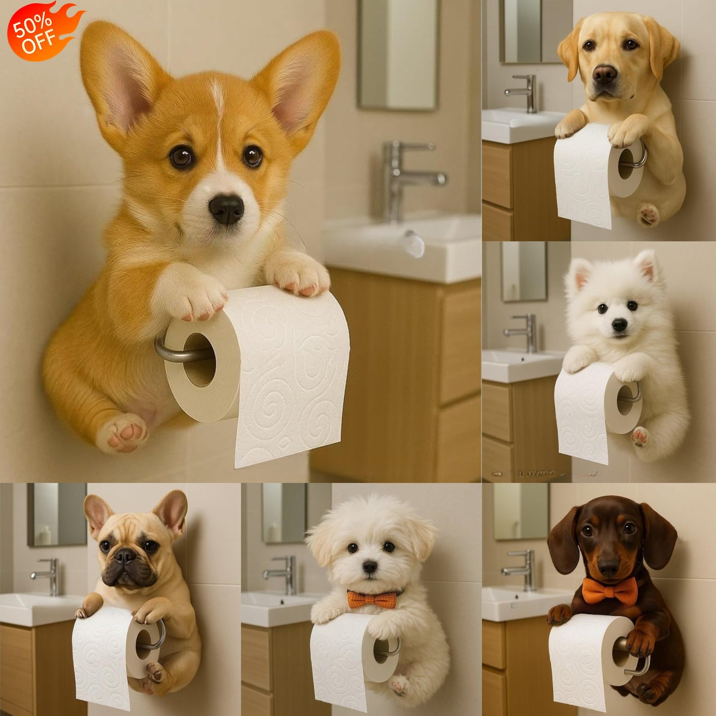 🐕🐕【Купете едно, вземете второ безплатно】Сладък държач за тоалетна хартия с тема кученце