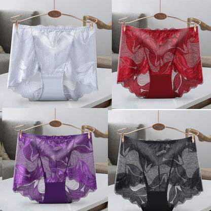 1 комплект/4 бр. Дамски бикини със средна талия, секси повдигащи бедрата, дишаща дантела от чист памук