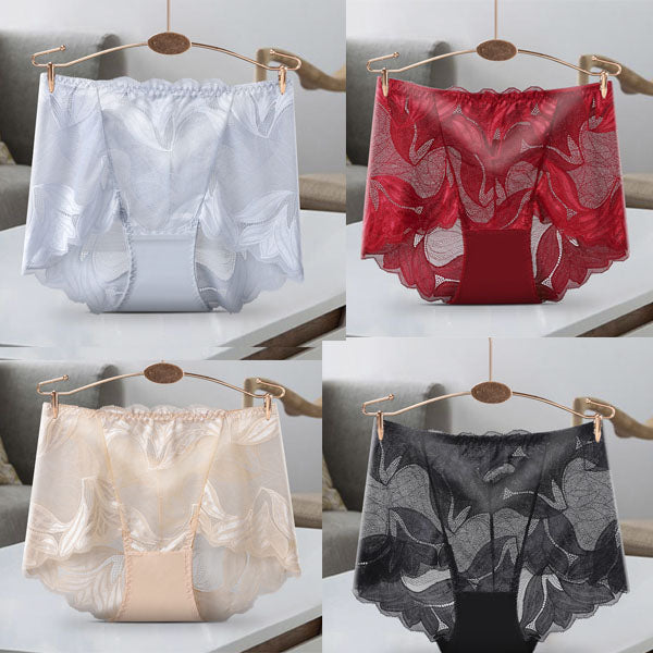 1 комплект/4 бр. Дамски бикини със средна талия, секси повдигащи бедрата, дишаща дантела от чист памук