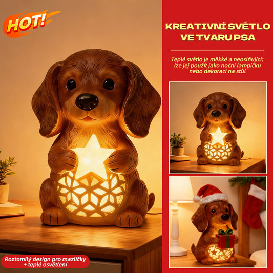 🎄🐶💡🔥Коледна светеща статуетка на куче, коледна украса за шапка, светеща подаръчна кутия, коледен подарък от смола