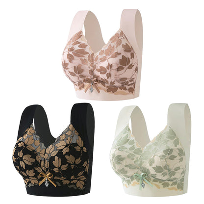 💌🌈【3 броя】【M-4XL】Голям размер дантелен сутиен без банели, луксозен, красив, секси сутиен с закопчаване на гърба