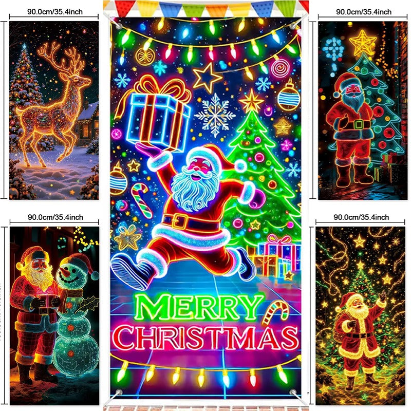 UV флуоресцентен коледен банер, подходящ за врата/фон/коледна парти украса/окачване на плат за коледни украшения