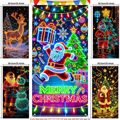UV флуоресцентен коледен банер, подходящ за врата/фон/коледна парти украса/окачване на плат за коледни украшения