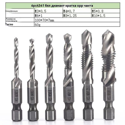 🔥🧰【Комплект от 6】Комплект свредла 3 в 1 със спираловиден метчик и шестоъгълна опашка