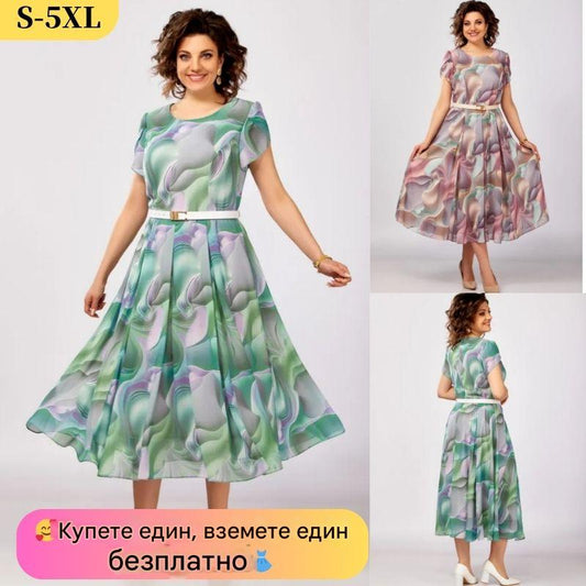 🔥🥰【Купете 1, вземете 1 безплатно】【S-5XL】Нова и елегантна висококачествена шифонена рокля