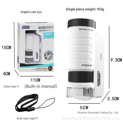 Ръчен мини микроскоп с LED светлина за тийнейджъри - преносима образователна научна играчка