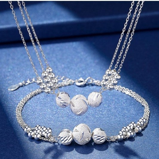 🔥Гореща разпродажба🔥【Колие + Гривна】✨Комплект бижута от гравирано сребърно колие с трансфер