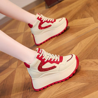 Нови дамски спортни обувки 2025 с дебели подметки и 8 см височина, ежедневни обувки