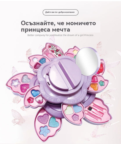 👸💄🎁🔥Купете едно, вземете второ безплатно🔥Детски въртящ се козметичен комплект с флорален мотив, играчки за грим, аксесоари за принцеси, коледни подаръци