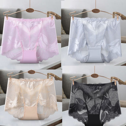 1 комплект/4 бр. Дамски бикини със средна талия, секси повдигащи бедрата, дишаща дантела от чист памук