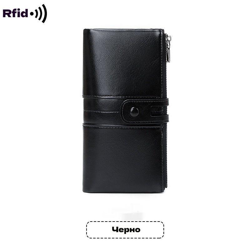 💼Многофункционален портфейл, ръчно изработен от естествена кожа, четка против кражба, двоен цип