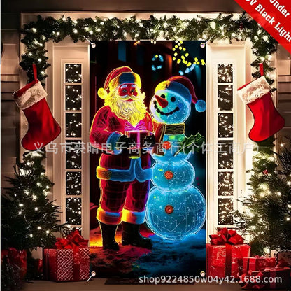 UV флуоресцентен коледен банер, подходящ за врата/фон/коледна парти украса/окачване на плат за коледни украшения