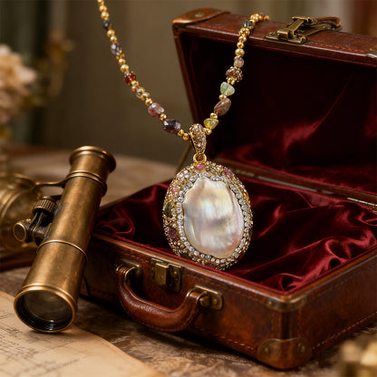 Естествено бароково колие от перли и турмалин