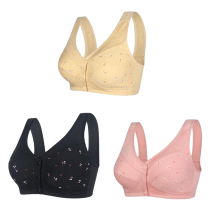 ✨【3 броя】💞【S-6XL】Удобен дамски памучен сутиен с предно закопчаване🎉49% отстъпка