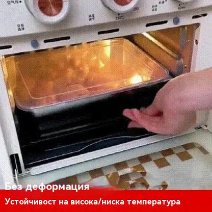 (4 броя)🥩🥙Квадратна чиния от неръждаема стомана + капак (материал от неръждаема стомана 304)