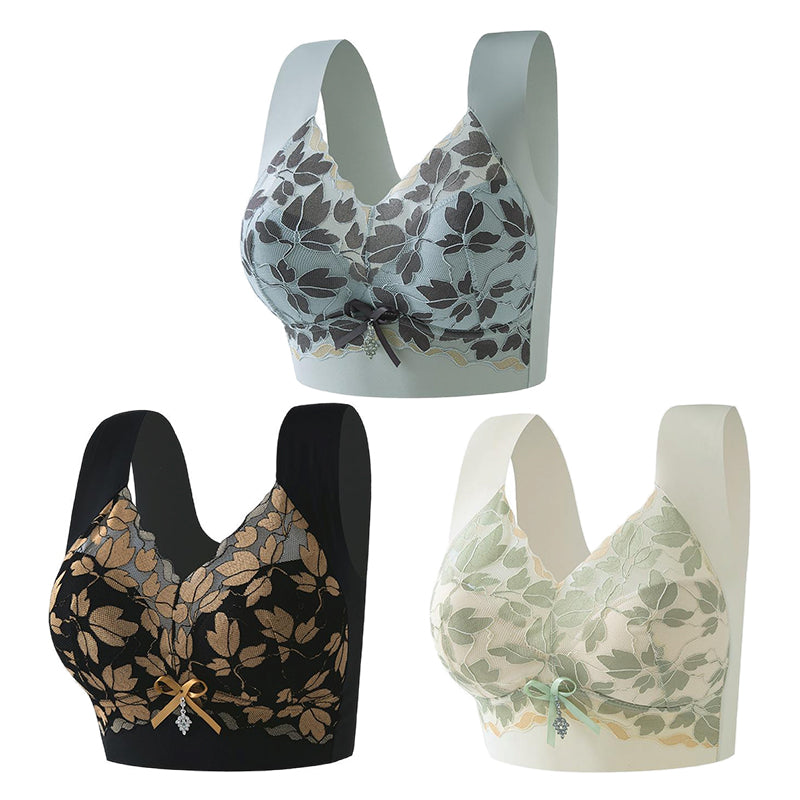 💌🌈【3 броя】【M-4XL】Голям размер дантелен сутиен без банели, луксозен, красив, секси сутиен с закопчаване на гърба