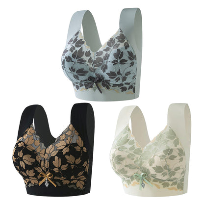 💌🌈【3 броя】【M-4XL】Голям размер дантелен сутиен без банели, луксозен, красив, секси сутиен с закопчаване на гърба
