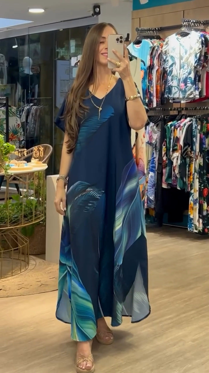 [S-5XL] Елегантна рокля с щампа, изработена от памук и естествена коприна – елегантна, лека и прилепваща към фигурата