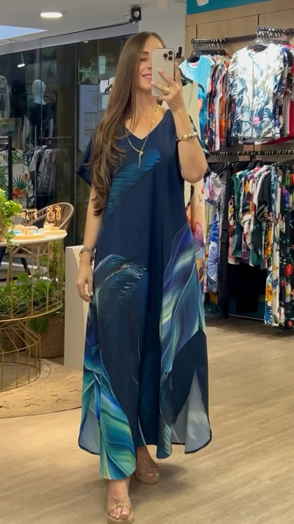 [S-5XL] Елегантна рокля с щампа, изработена от памук и естествена коприна – елегантна, лека и прилепваща към фигурата