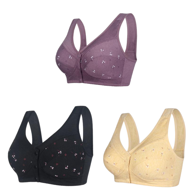 ✨【3 броя】💞【S-6XL】Удобен дамски памучен сутиен с предно закопчаване🎉49% отстъпка