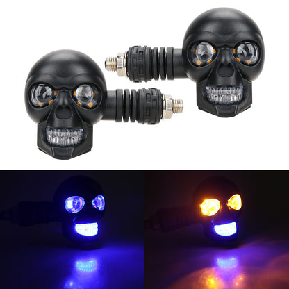 💥🏍️12V мотоциклетен мигач с дизайн на череп, двуцветен LED модифициран фар, спомагателна светлина за мотоциклет
