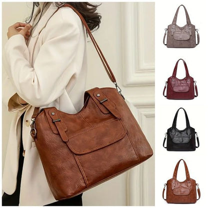 Нова дамска кожена чанта през рамо, ежедневен стил, голям обем✨