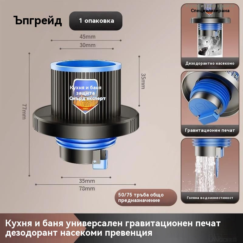 Уплътнителна капачка, устойчива на миризми, за канализационна тръба, уплътнителен пръстен и капак за кухненска пералня, 5075 универсална.